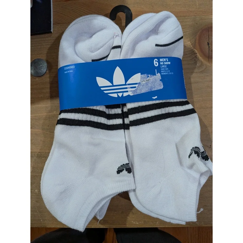 Adidas Originals Mens No Show Socks 6 Pair Pack White Black KL7164A Size Large